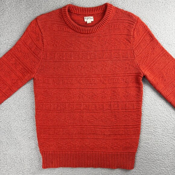 J Crew Sweater Mens Small S Orange Combination Guernsey Stitch Knit Sweatshirt - Picture 2 of 9